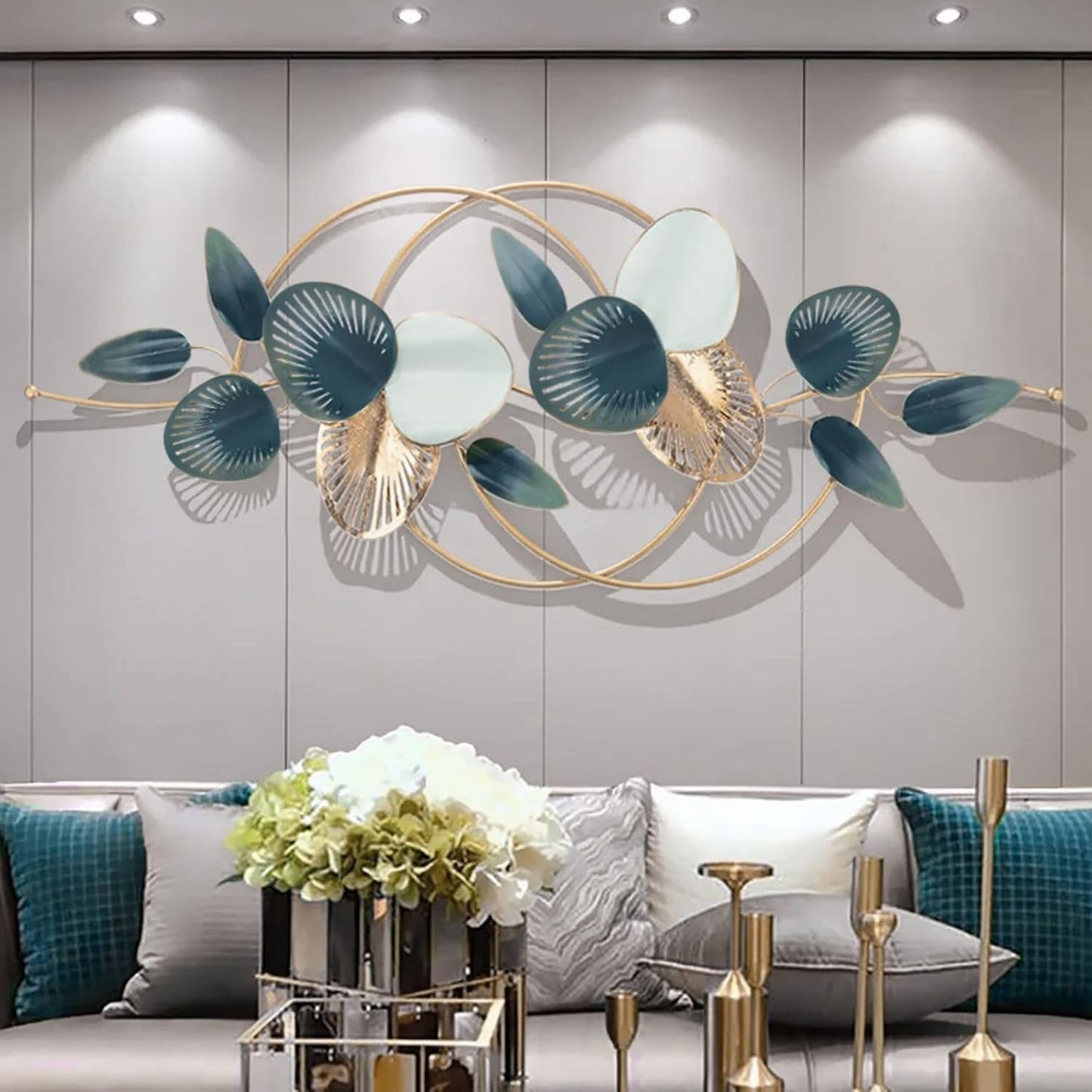 homary Large Metal Wall Art – 47.2" Modern 3D Abstract Geometric Overlapping Design, Iron Wall Decor for Living Room, Dining Room, Office