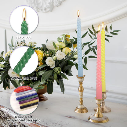 30-Pack 10-Color Taper Candles - 10 Inch Dripless & 10-Hour Burn｜Wedding/Birthday/Home Decor with Premium Wax
