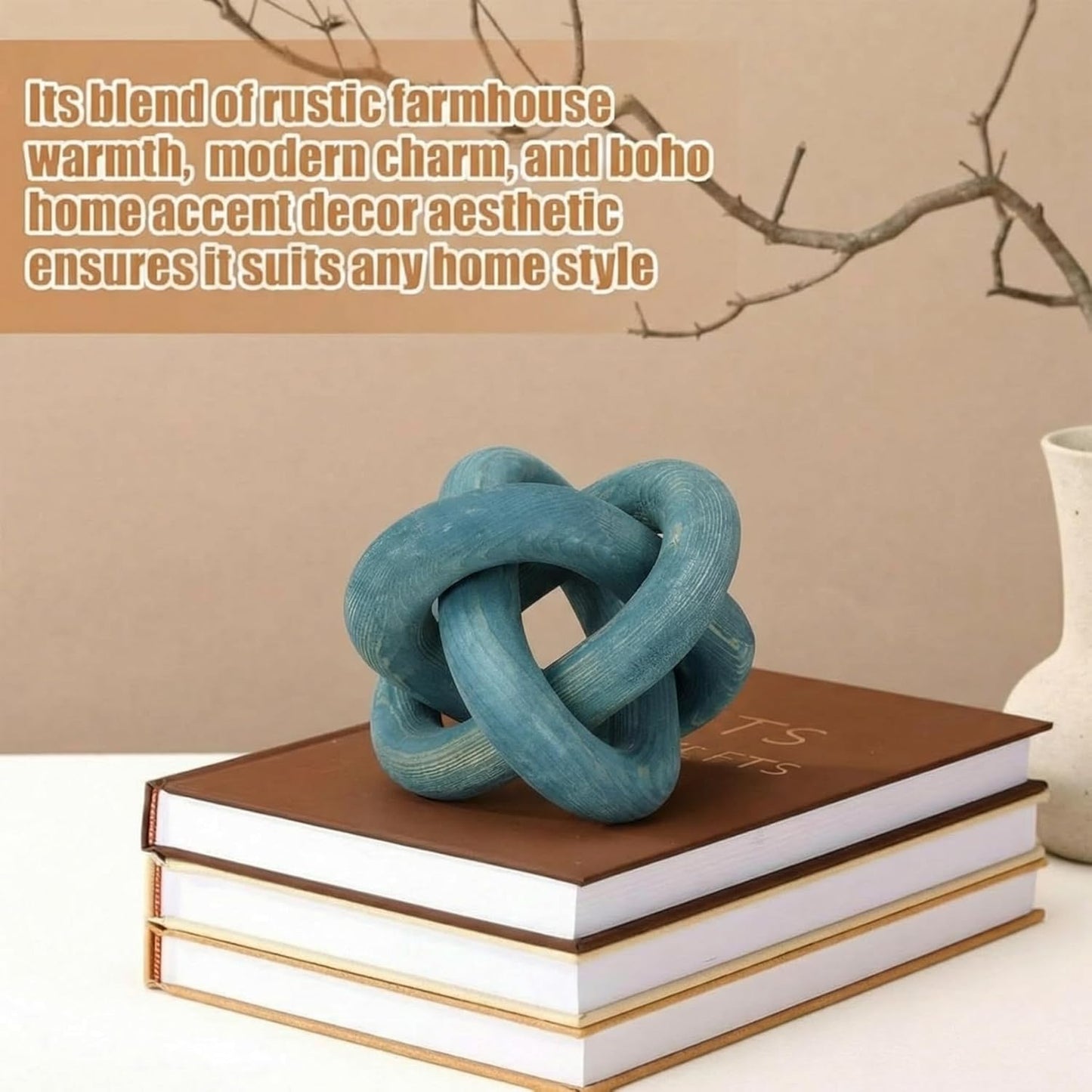 Yalikop 3 Link Wood Knot Decor Rustic Home Décor Accents Hand Carved Coffee Table Decoration, Boho Chain Link Decoration, Modern Shelf, Rustic Objects for Home Living Room Bedroom(White)