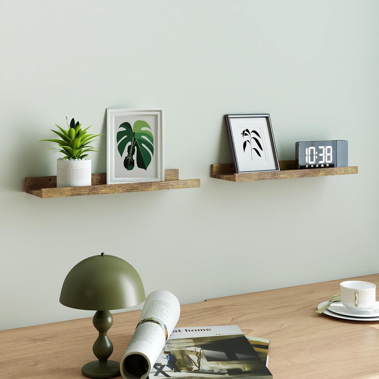 White Floating Shelves for Wall Decor, Wall Mounted Wood Storage Shelf for Bedroom, Living Room, Bathroom, Kitchen, Nursery, Display Picture Ledge Shelf with Lip Set of 2-14 Inches, White