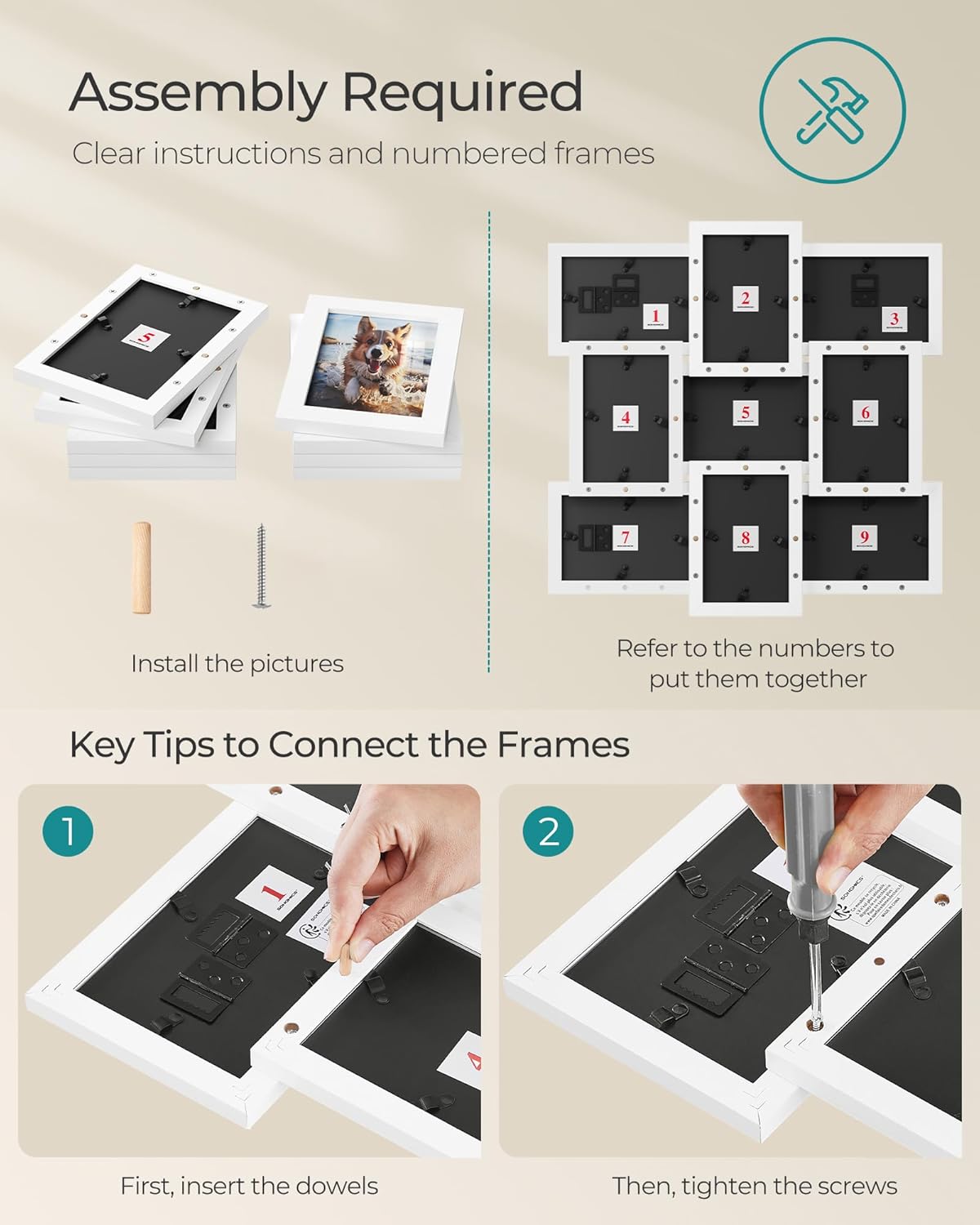SONGMICS 4x6 Collage Picture Frames, 10-Pack Photo Collage Frame for Wall Decor, Glass Front, Assembly Required, Ink Black URPF20BK