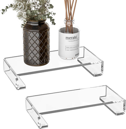Sezanrpt Acrylic Tray Pedestal Stand Bathroom Décor, Crystal Clear Display Risers Kitchen Resist Dirt and Moisture, Soap Dish Holder for Counter, Sink, Vanity, 8.66'' x 3.9''