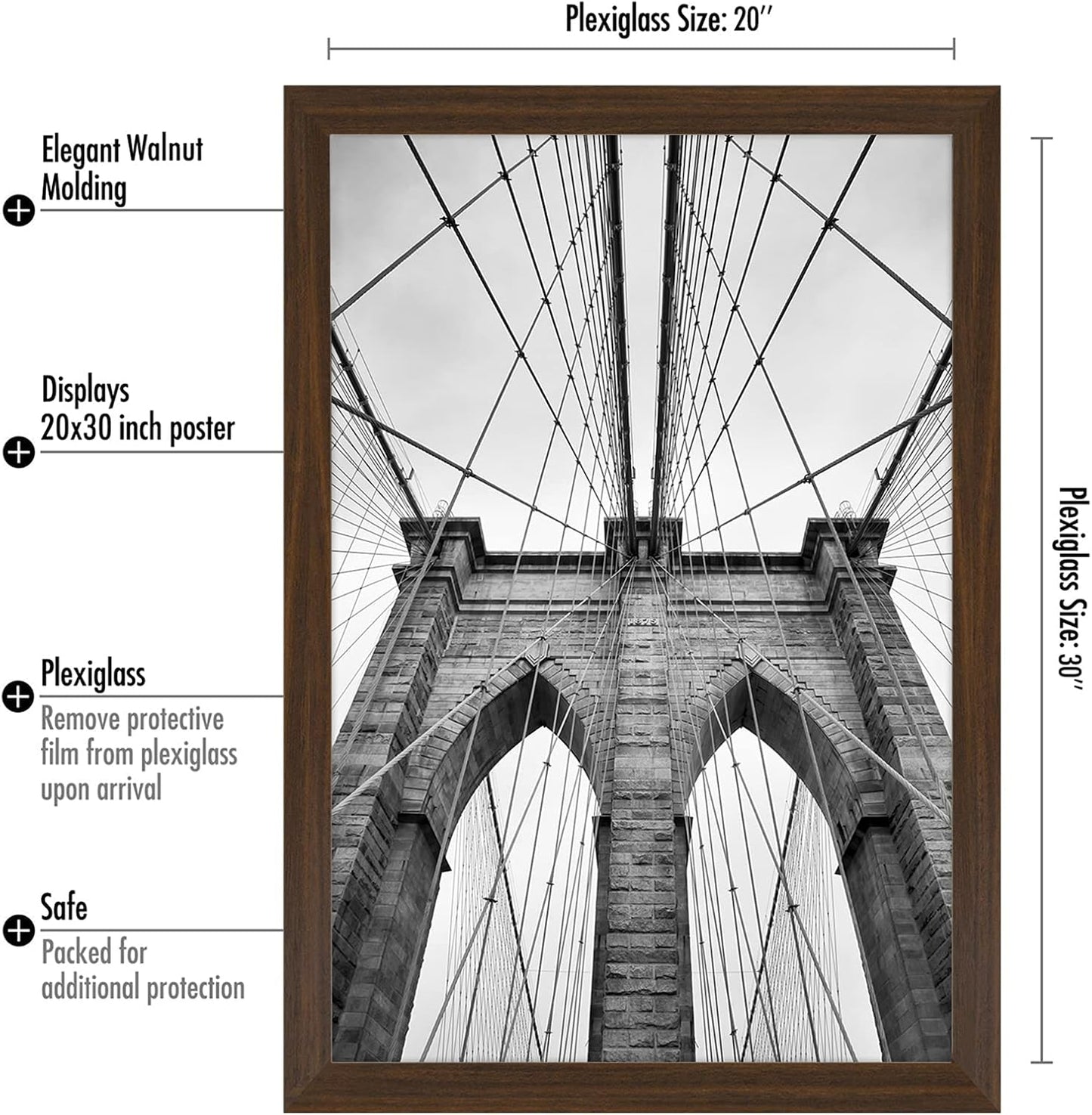 Americanflat 16x20 Picture Frame with Polished Plexiglass - Black Picture Frame - Wide Photo Frames Made of Engineered Wood for Vertical or Horizontal Wall Display - Epic Collection - Black - Colors C