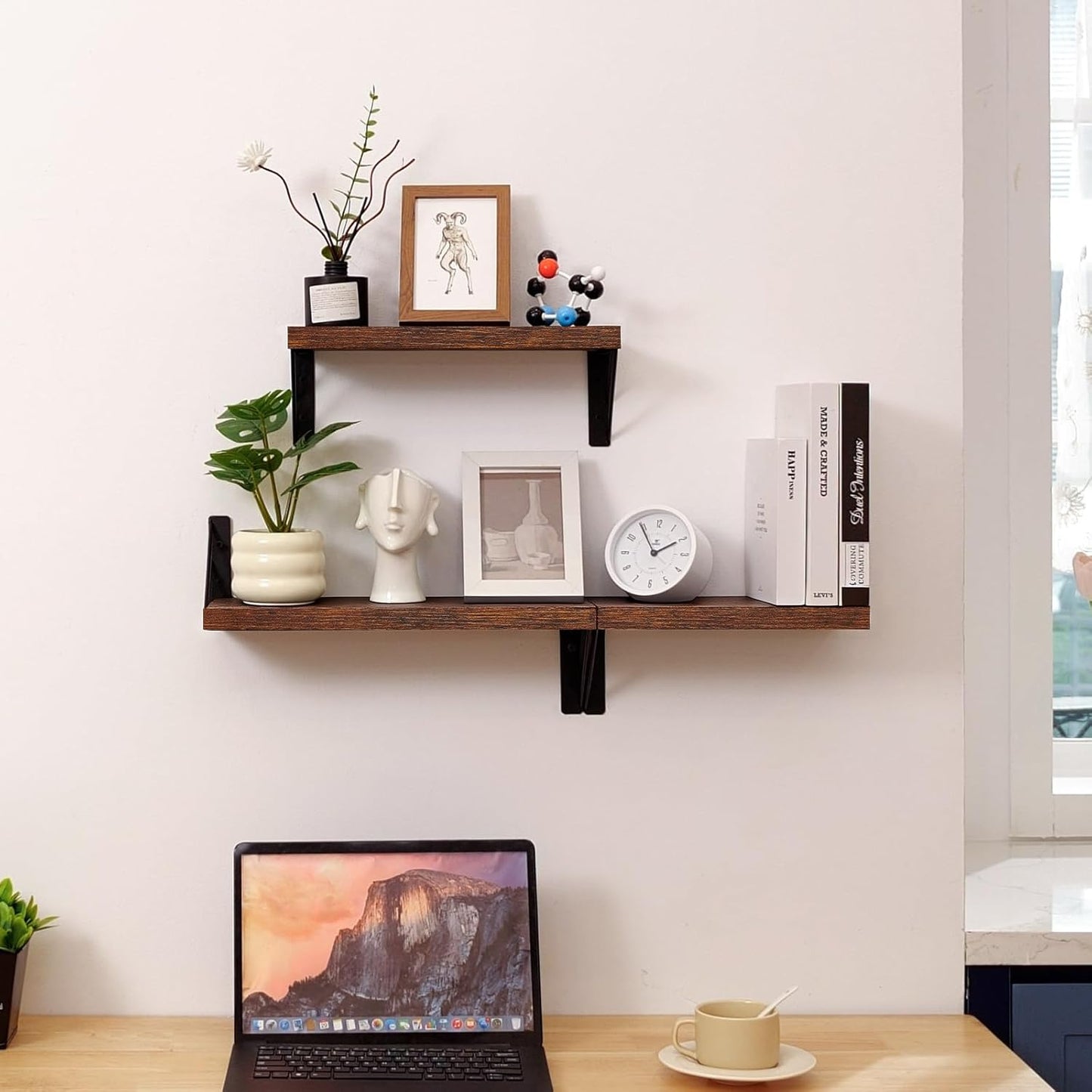 BAYKA Wall Mounted Floating Shelves, Wood Floating Wall Shelf for Books & Decor, Small Space-Saving Display & Organizer（Black，Set of 3）