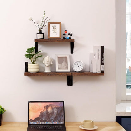 BAYKA Wall Mounted Floating Shelves, Wood Floating Wall Shelf for Books & Decor, Small Space-Saving Display & Organizer（Black，Set of 3）