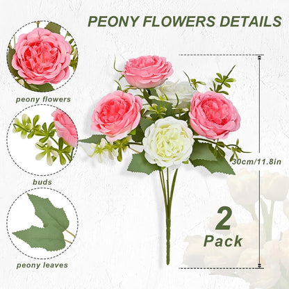 MARTINE MALL 2 Packs Peonies Artificial Flowers, Light Pink Artificial Peonies, Silk Peonies Flowers Fake Peonies Artificial Flowers Peonies Bouquet for Centerpiece Table Wedding Party Home Decor
