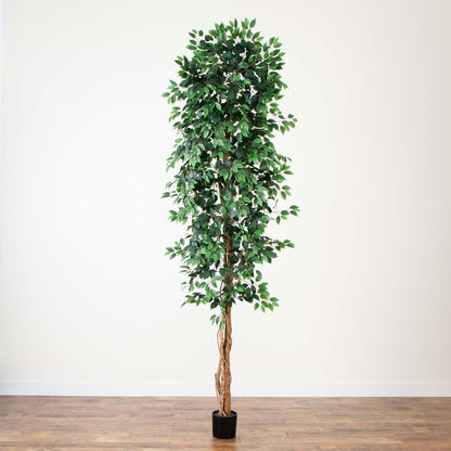 Nearly Natural 4ft Triple Trunk Ficus Silk Tree with Natural Wood Trunks and Dense Foliage, Mid-Size Faux Floor Plant for Home and Office