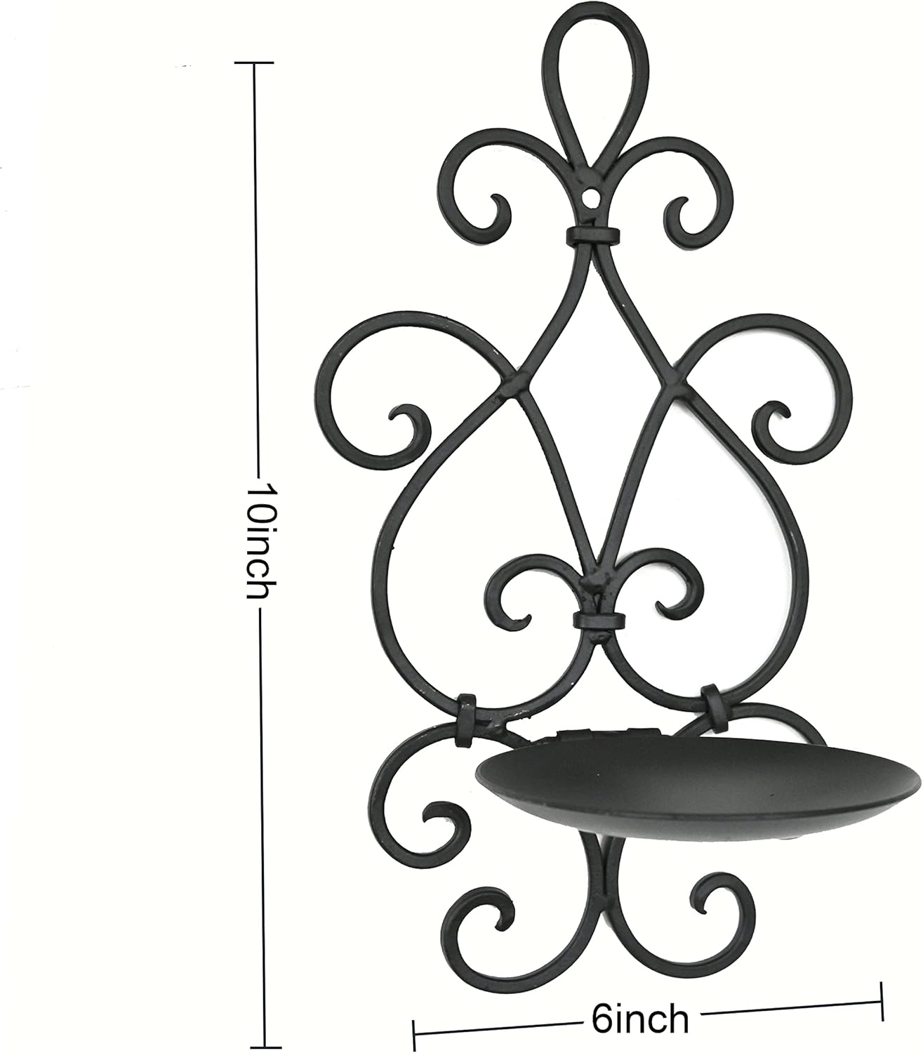 Metal Wall Candle Sconce Holder Set of 2 Hanging Wall Mounted Candle Sconces Holder, Wall Sconces Decor for Bedroom Dining Room, Black 10inch×6inch