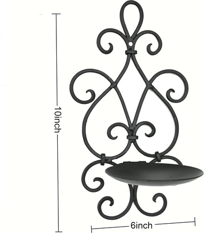 Metal Wall Candle Sconce Holder Set of 2 Hanging Wall Mounted Candle Sconces Holder, Wall Sconces Decor for Bedroom Dining Room, Black 10inch×6inch