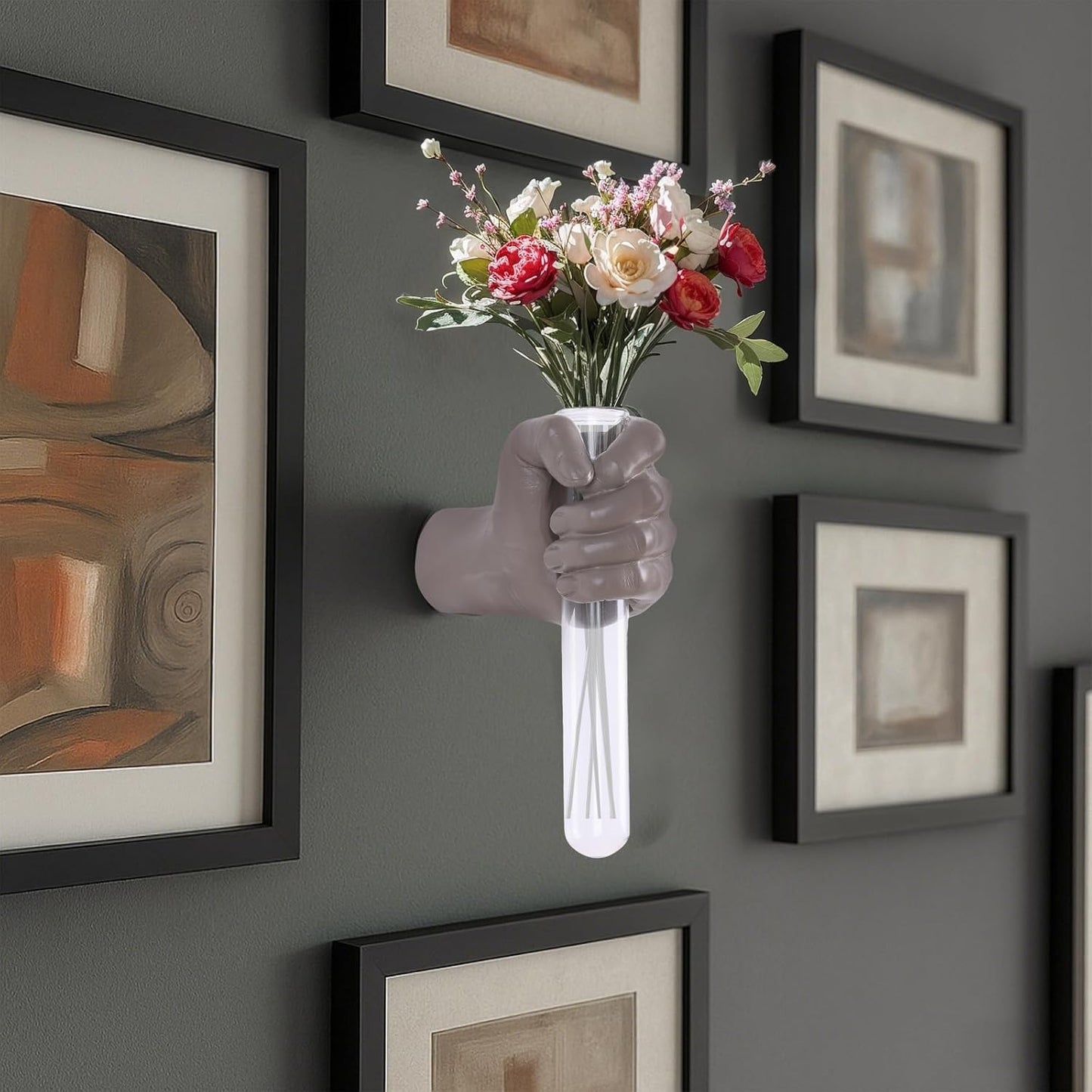 Gold Wall Sculptures, Hand Vases Home Decor, Wall Mount Art Sculpture, Unique Wall Art Statue, Funky Flower Vase Decorations, Modern Eclectic Hanging Decor,Glass Test Tube Vase