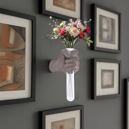 Gold Wall Sculptures, Hand Vases Home Decor, Wall Mount Art Sculpture, Unique Wall Art Statue, Funky Flower Vase Decorations, Modern Eclectic Hanging Decor,Glass Test Tube Vase
