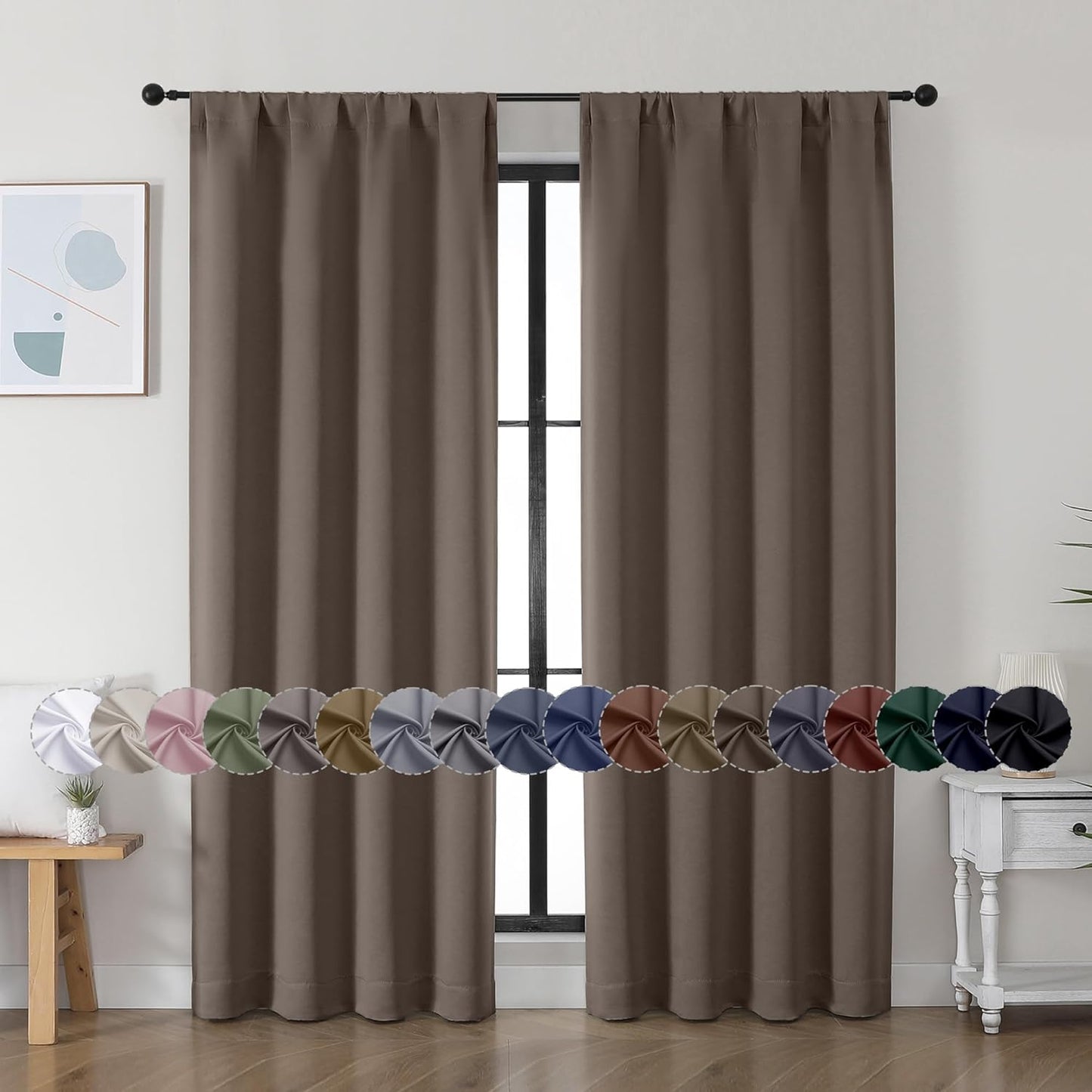 Simplebrand Ava Sage Green Blackout Curtains for Bedroom 63 Inch Length 2 Panels Set, Solid Thermal Insulated Energy Saving Rod Pocket Window Treatment Curtains Blackout Drapes, W40 x L63 Inch, Sage - Colors B
