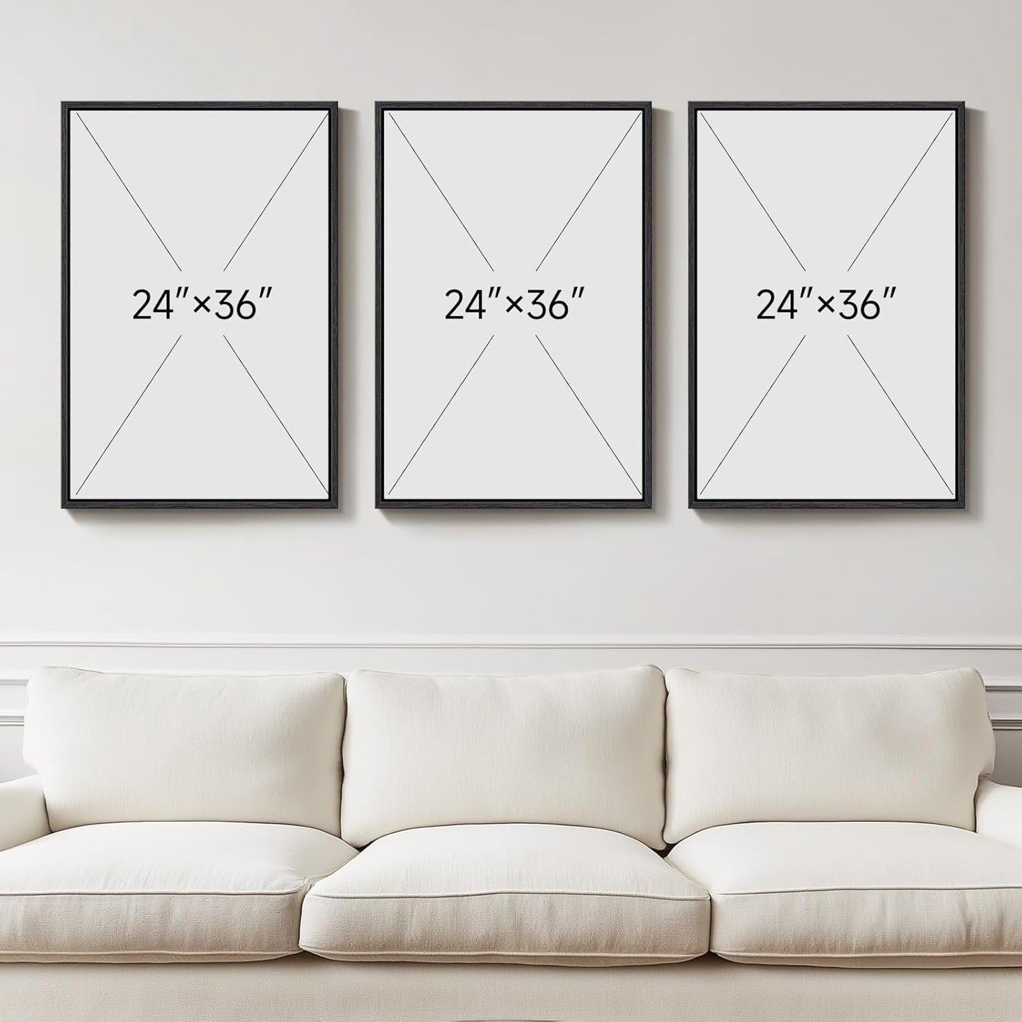 Large Framed Neutral Abstract Wall Art for Living Room, 3 Piece Modern Canvas Prints Paintings Artwork for Walls, Black and Beige Pictures for Living Room Hallway Stair Office Wall Decor 24x36 Inch