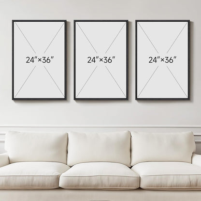 Large Framed Neutral Abstract Wall Art for Living Room, 3 Piece Modern Canvas Prints Paintings Artwork for Walls, Black and Beige Pictures for Living Room Hallway Stair Office Wall Decor 24x36 Inch