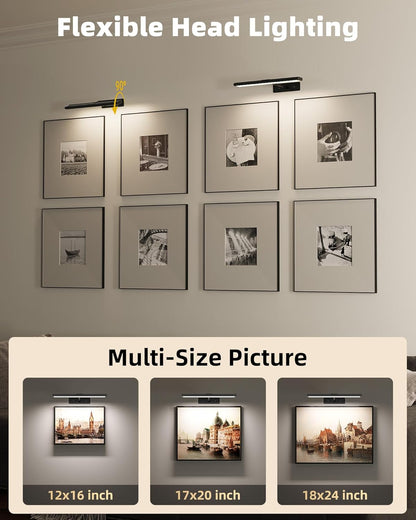 EZVALO Picture Light for Wall, 4800mAh Rechargeable Wireless Remote, 16in Dimmable Magnetic LED Art Display Light with 3 Color Temperatures, for Gallery, Living Room, Bedroom, Hallway (Gold)