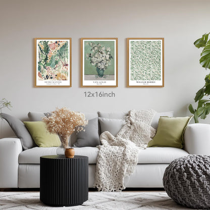 CAZLOUC White Wildflowers Wall Art Set of 3, Neutral Meadow Landscape Wall Decor, Minimalist Mountain Canvas Prints, Beige Rustic Field Paintings for Living Room Bedroom Wood Framed 12x16 Inch
