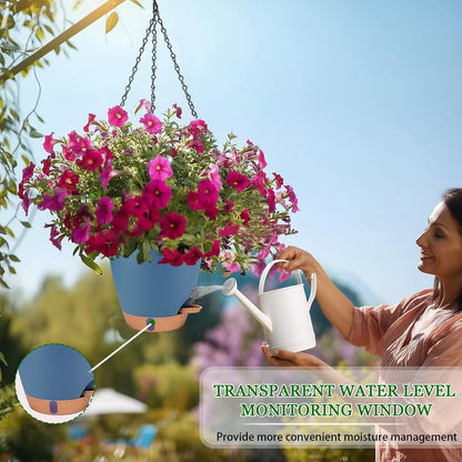 10 Inch Hanging Planters for Indoor Plants, 2 Pack Self Watering Hanging Baskets Flower Pots with Drainage Hole, Visual Reservoir & 2 Kinds of Plant Hanger for Outdoor Garden Home Decor (White)