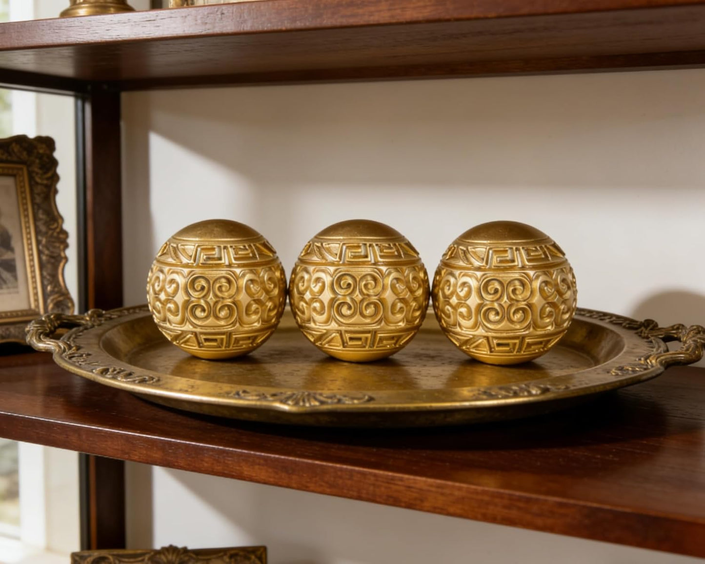 3 Pack Gold Decorative Ball for Centerpiece Bowls, 3 inch Orbs Spheres for Home Living Room Coffee Table Centerpieces Shelf Decoration