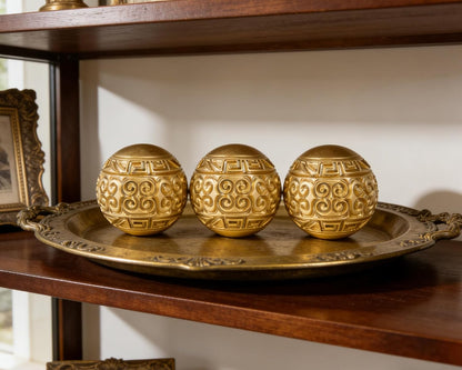 3 Pack Gold Decorative Ball for Centerpiece Bowls, 3 inch Orbs Spheres for Home Living Room Coffee Table Centerpieces Shelf Decoration