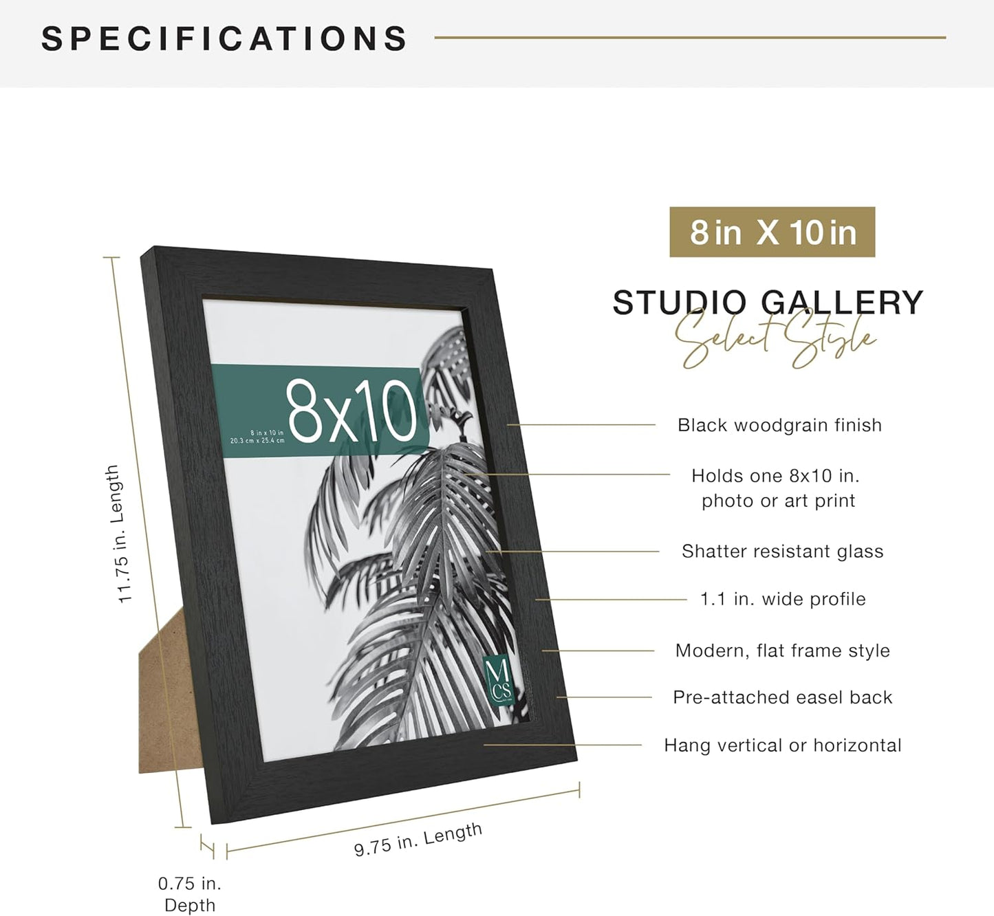 MCS Studio Gallery 16x24 Poster Frame Black Woodgrain Engineered Wood, Vertical & Horizontal Wall Hanging Large Picture Frame for Photos, Posters & Art Prints (1-Pack)