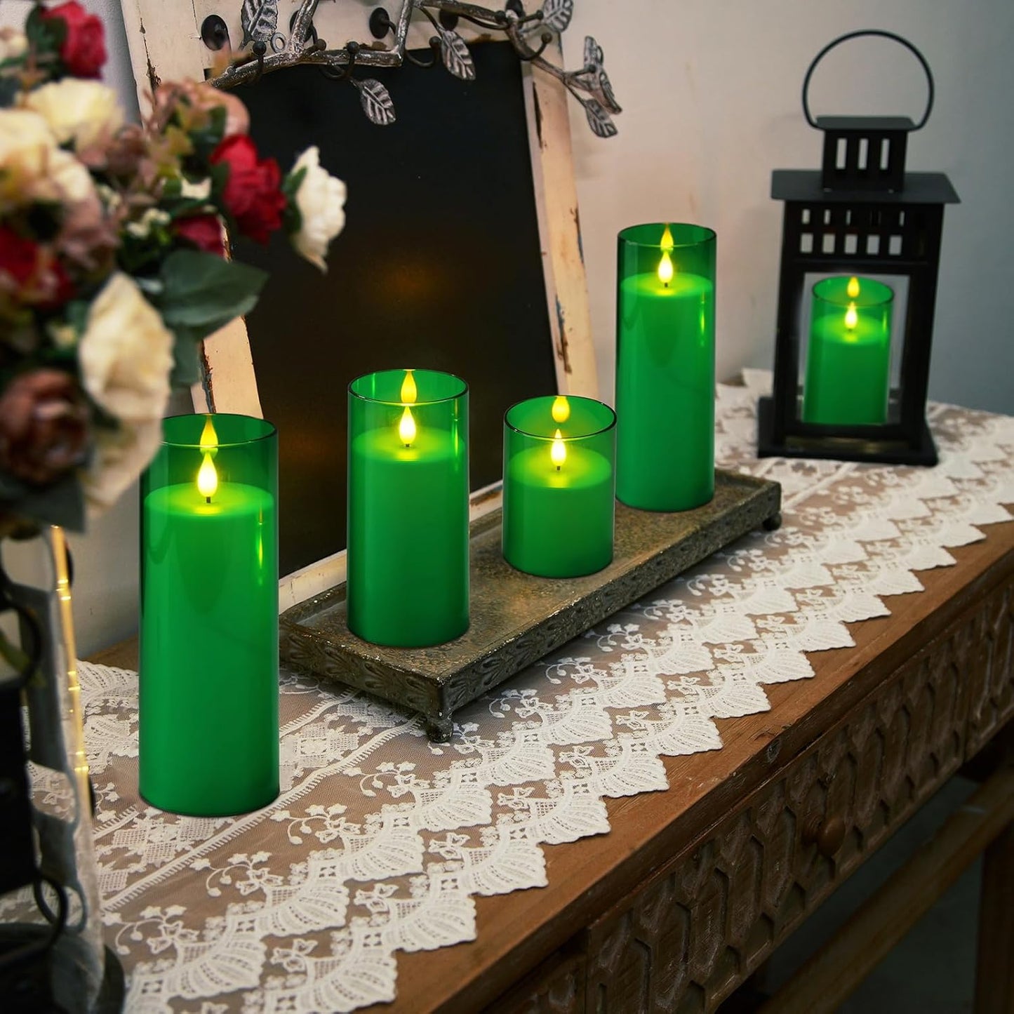 Homemory Gray Flickering Flameless Candles, Battery Operated Acrylic LED Pillar Candles with Remote Control and Timer, Halloween Decor, Set of 5