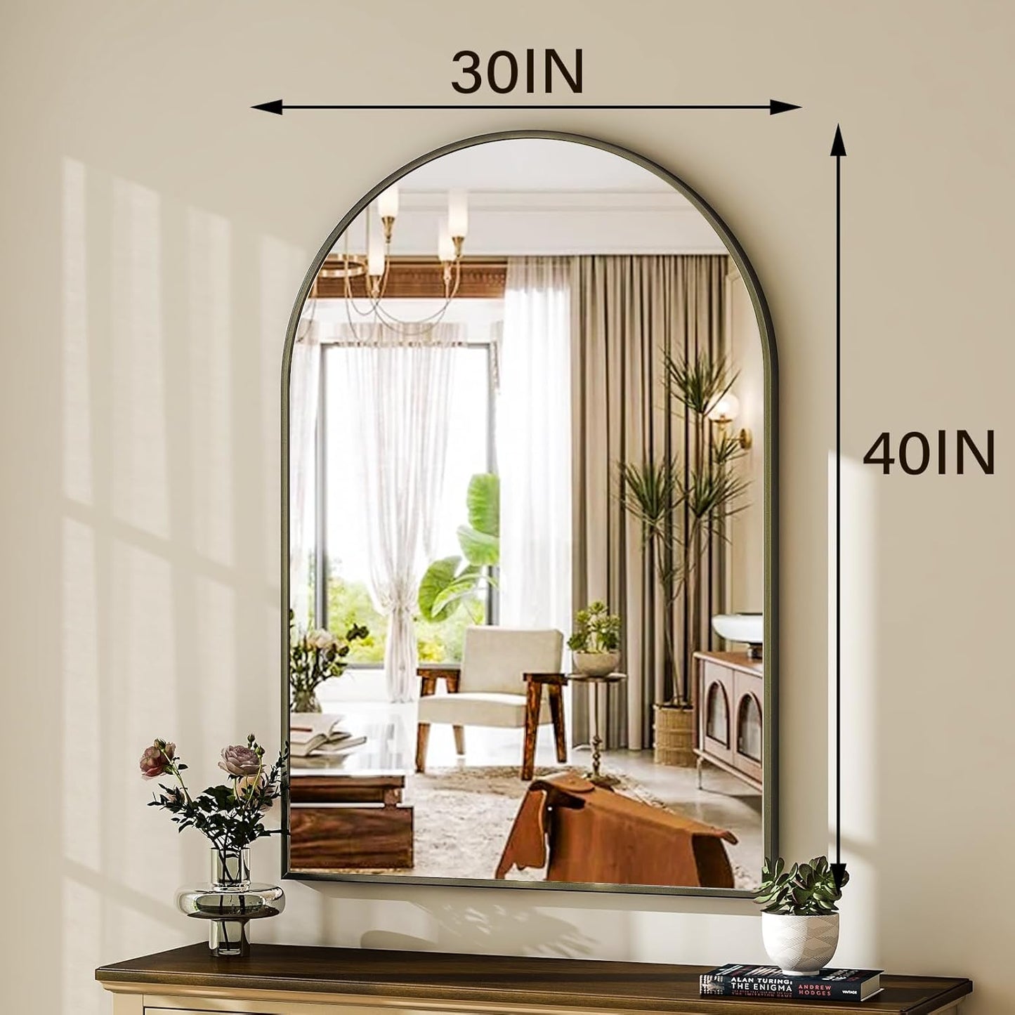 HARRITPURE Arched Wall Mirror 24"x36" – Black Metal Frame Vanity Mirrors for Bedroom, Entryway, Living Room Decor