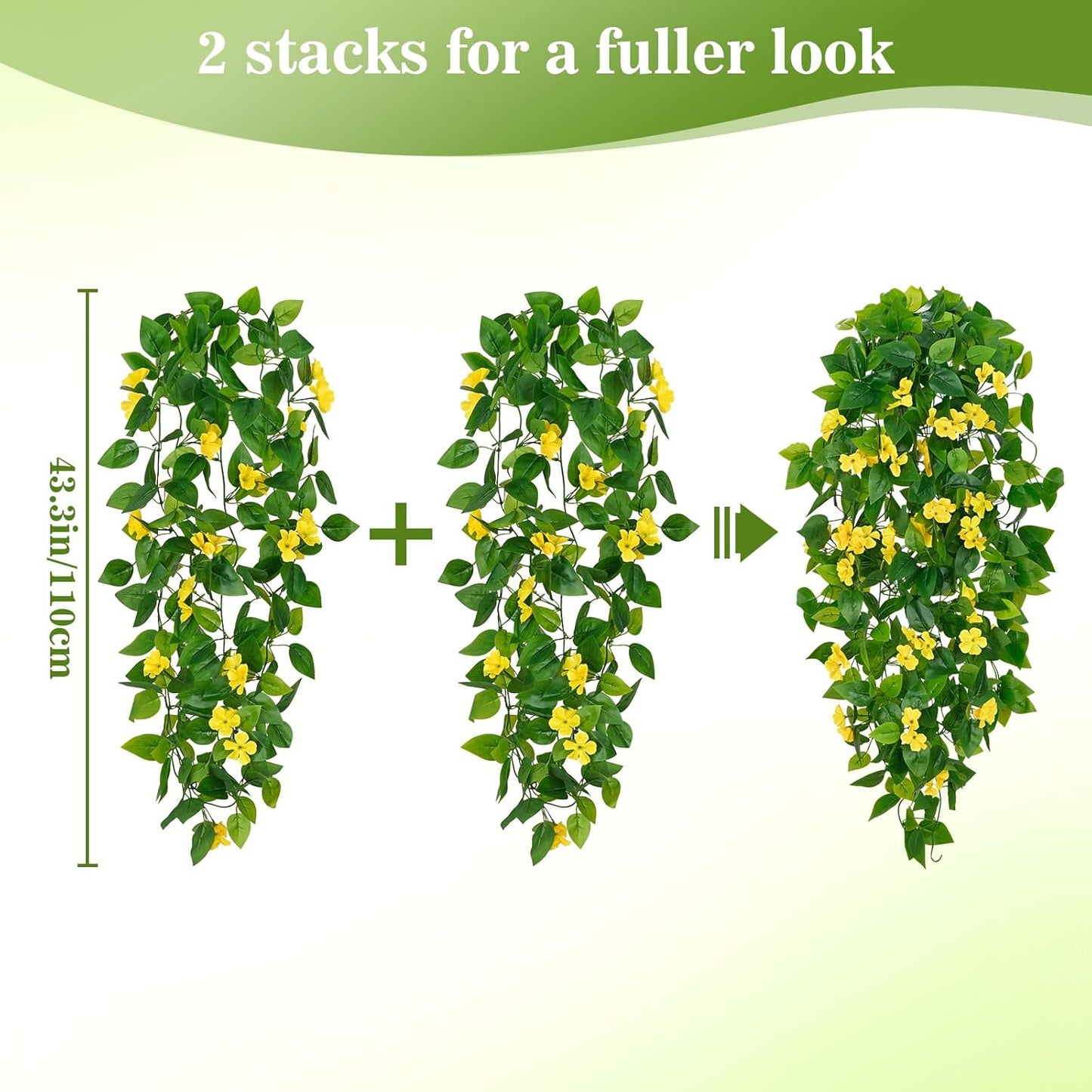 BLEUM CADE Fake Hanging Plants, 2pcs Artificial Pothos Vines Greenery for Wall Home Living Room Office Indoor Outdoor Decor (No Baskets)