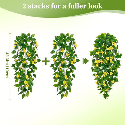 BLEUM CADE Fake Hanging Plants, 2pcs Artificial Pothos Vines Greenery for Wall Home Living Room Office Indoor Outdoor Decor (No Baskets)