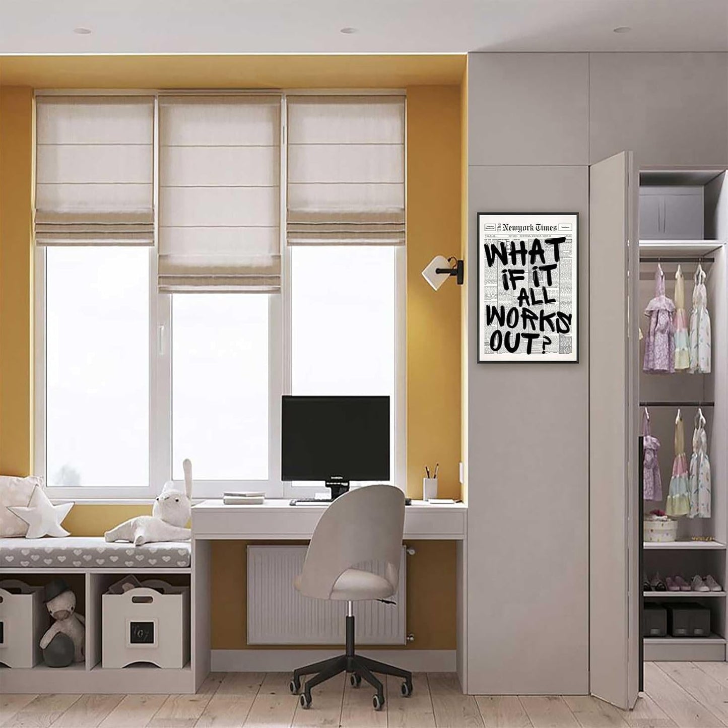 Retro Black And White Newspaper Poster What If It All Works Out Canvas Wall Art Positive Affirming Quote Minimalist Prints Painting For Home Bedroom Dorm Wall Decor 12x16in Unframed