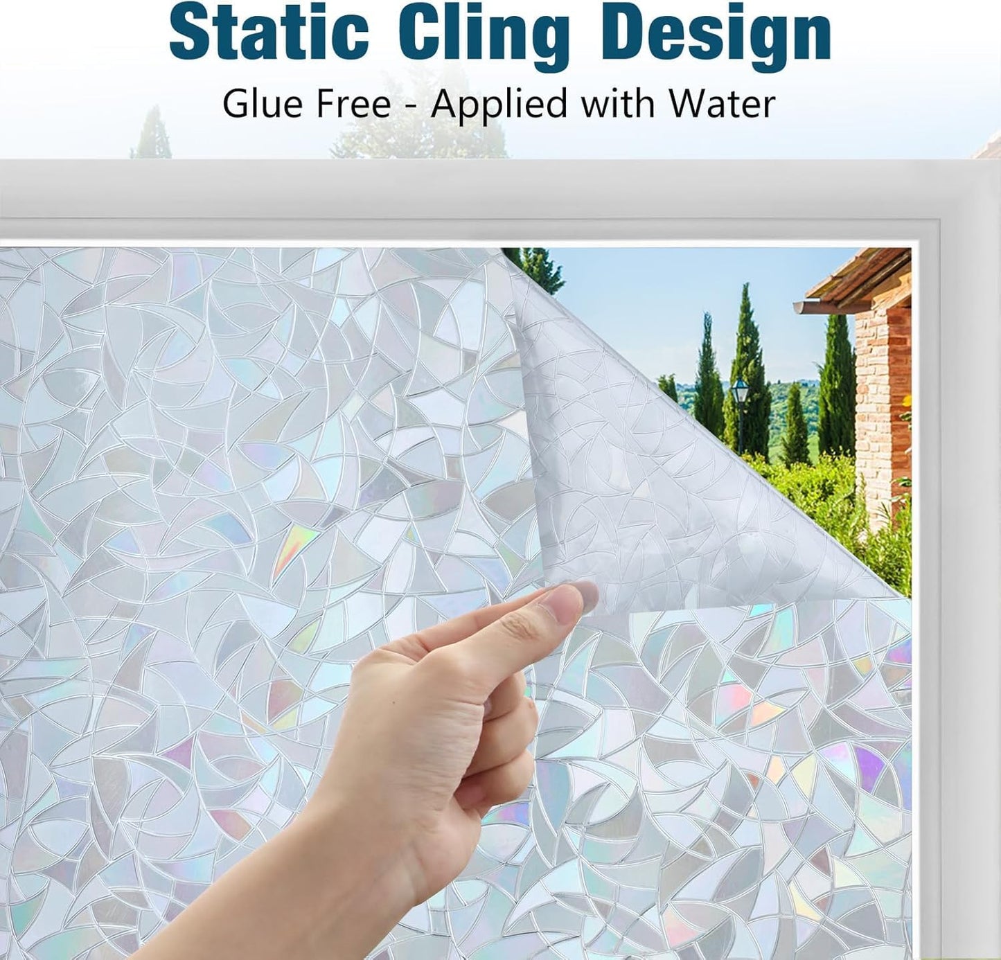rabbitgoo Window Privacy Film Rainbow Film Decorative Window Sticker, 3D Static Stained Glass Cling Tint for Home Heat Control Non-Adhesive, 17.5 x 78.7 inches