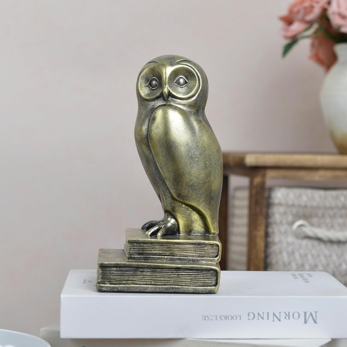 Book Ends for Shelves, Owl Decorative Bookends Bronze Bird Book Stopper Unique Kids Book Holders with Anti-Slip Base Luxurious Bookends for Kids Rooms Office Home Decor(Bronze)