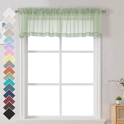 Chyhomenyc Sheer White Valances for Windows 2 Pack, Small Window Curtains for Living Room Bathroom Cafe Laundry Basement, Modern Top Dual Rod Pocket Voile Curtain, 42W x 14L inches, White - Colors B