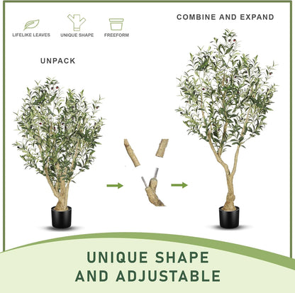 LYERSE Olive Trees Artificial Indoor - Faux Olive Tree 7ft with Large Olive Branches and Lifelike Fruits - Fake Olive Tree for Modern Home Office House Living Room Decor