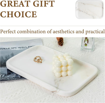 Koville Romano Travertine Tray, 12"x8" Natural Stone Vanity Tray for Countertop Bathroom Kitchen Dresser, Decorative Marble Catchall Trays for Perfume Jewelry, Rectangular Serving Tray(Beige)