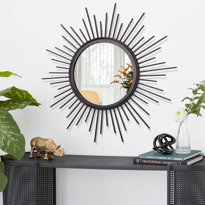 Gold Sunburst Mirrors for Wall Decorative Metal Round Art Mirrors Large Wall Decor Hanging Mirror for Bathroom Bedroom Living Room Vanity Entryway 16"