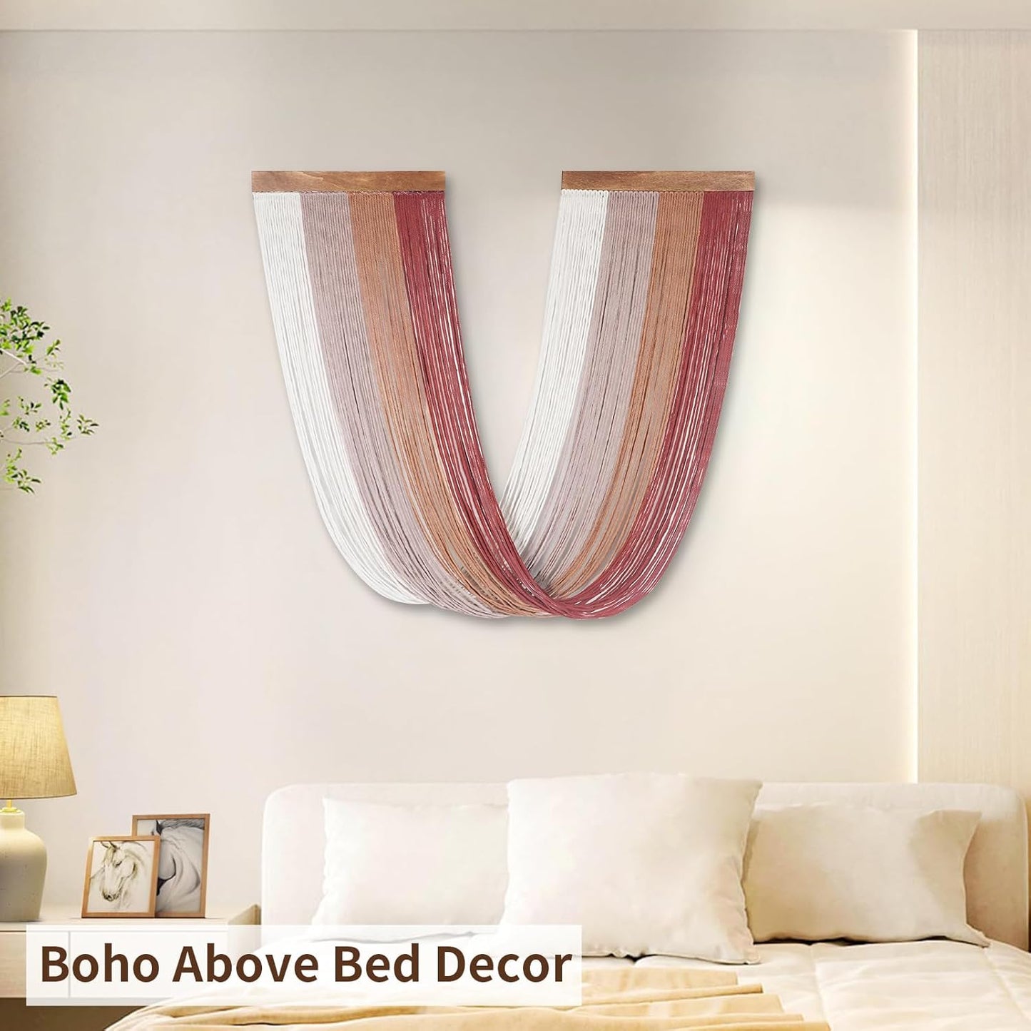 Lokeisna Macrame Wall Hanging, Woven Tapestry Beige & Dusty Rose Handmade Craft Macrame Wall Decor, Gallery & Nursery, Size 37.4” Lx27.5” W