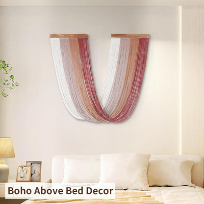 Lokeisna Macrame Wall Hanging, Woven Tapestry Beige & Dusty Rose Handmade Craft Macrame Wall Decor, Gallery & Nursery, Size 37.4” Lx27.5” W