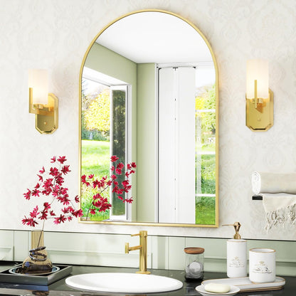 VooBang Arched Wall Mirror, 24 x 36 inch Arch Bathroom Mirror, Wall Mounted Vanity Mirror with Arch Metal Frame, Modern Bathroom Vanity Mirror for Bedroom, Living Room, Hanging or Leaning, Black