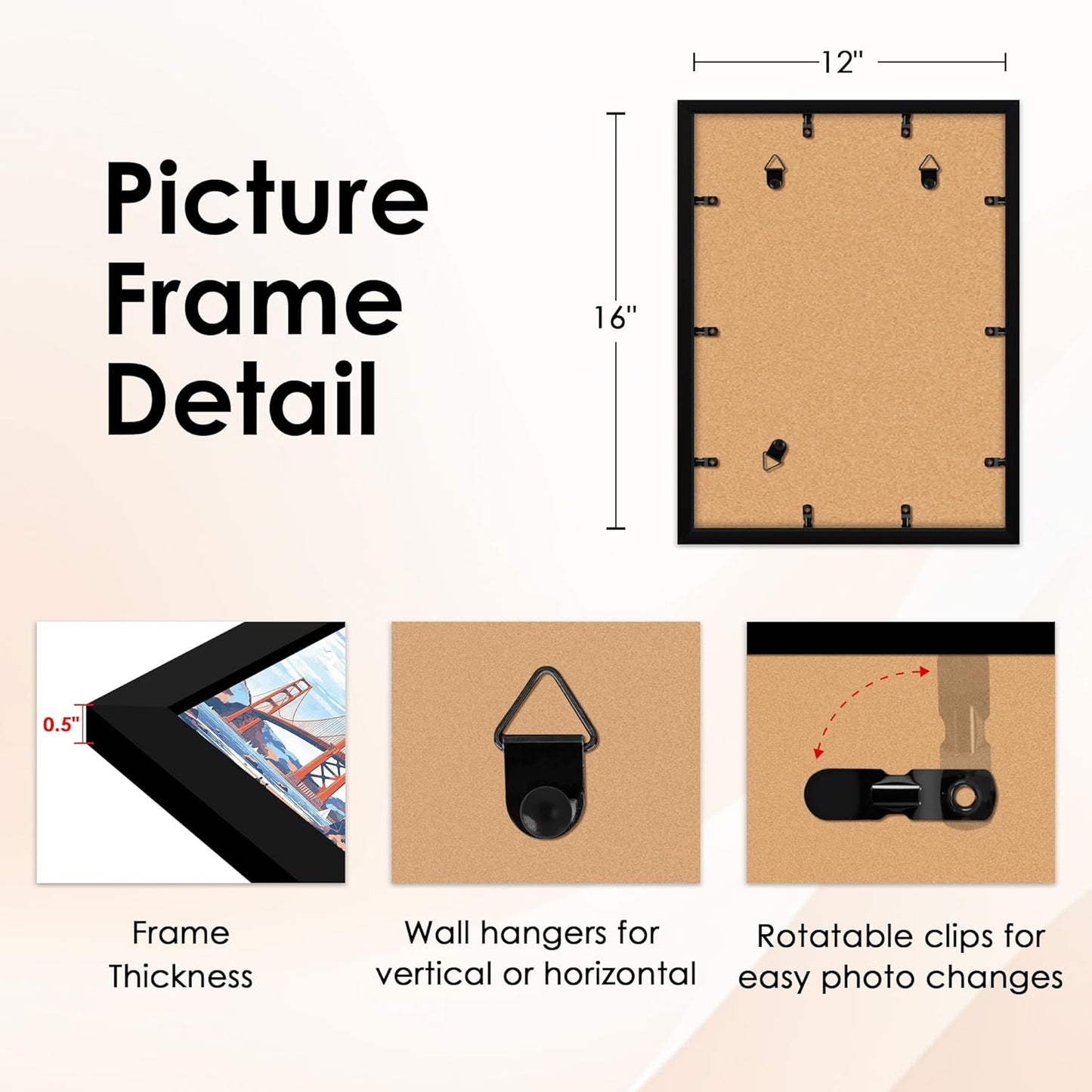 FIXSMITH 8x10 Picture Frame Set of 2, Photo Frame with HD Plexiglass, Display Pictures 5x7 with Mat or 8x10 Without Mat Multi Picture Frames Collage for Tabletop or Wall Display, Black