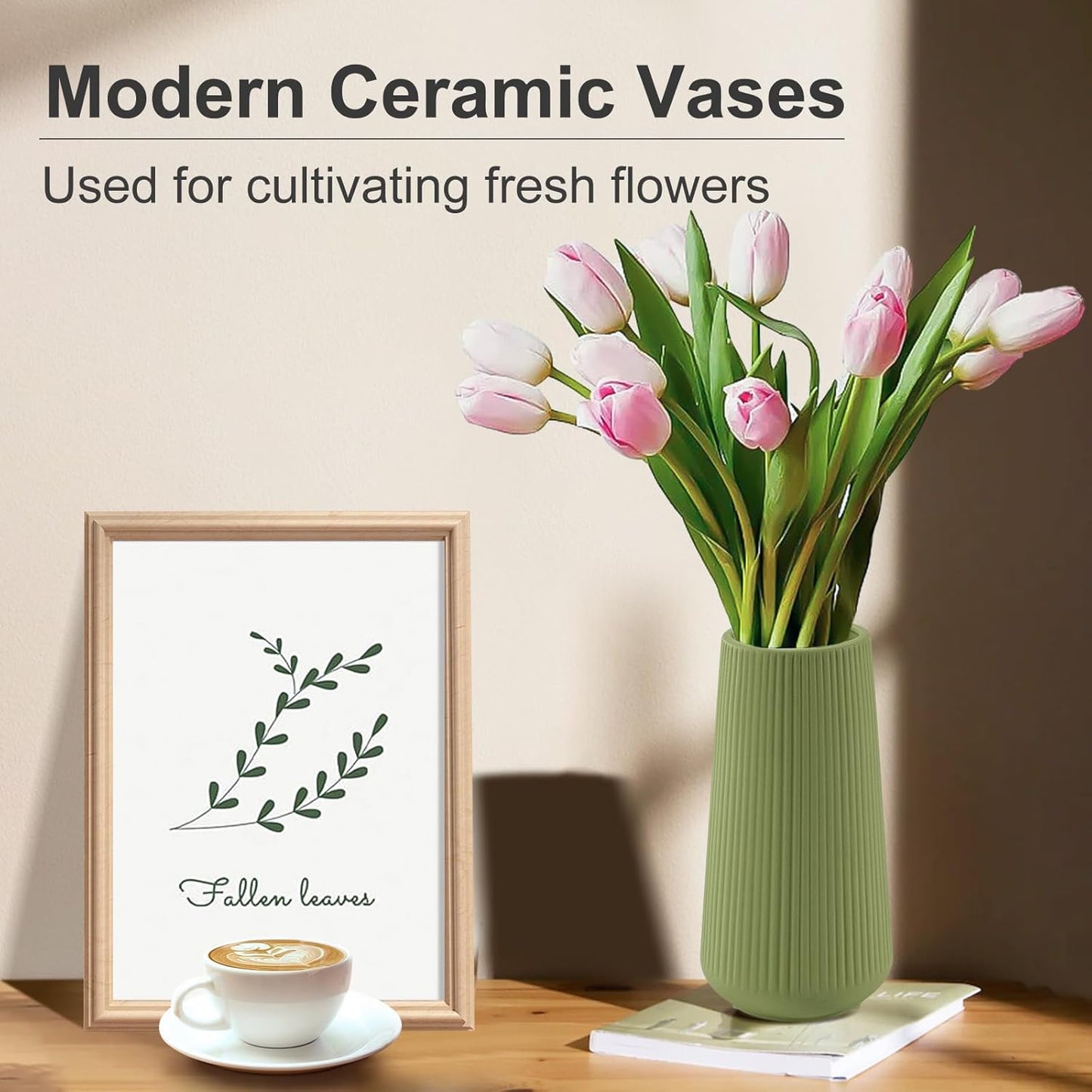 White Ceramic Vase, GUKJOB Small Cute Flower Vase for Pampas Grass, Home, Living Room, Dining Table, Farmhouse, Office Decor, Bedroom, Table, and Kitchen Shelf (White)