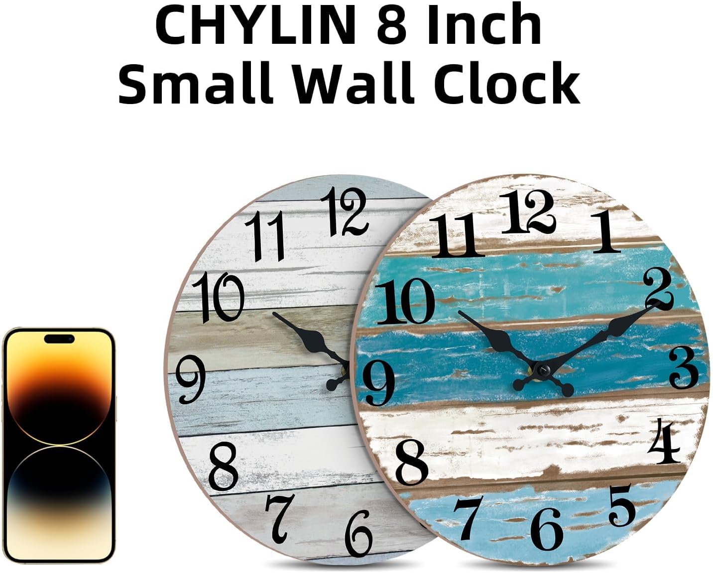 CHYLIN Wall Clock, Silent Non Ticking Battery Operated, Rustic Coastal Country Clock Decorative for Bathroom Kitchen Bedroom 8