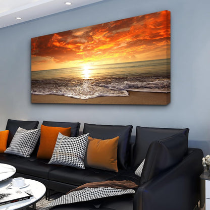 Baisuart S02250 Canvas Prints Wall Art Beach Sunset Ocean Waves Nature Pictures Stretched Canvas Wooden Framed for living Room Bedroom and Office