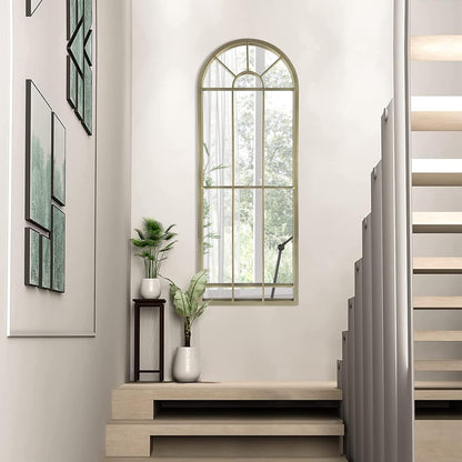 HQiJun Black Arched Window Mirror, Farmhouse Decorative Wall Mirrors for Living Room, Bedroom, Entryway, Bathroom Vanity, Fireplace Mantel, Window Pane Mirror Wall Decor (Black, 31.5 x 20 x1)