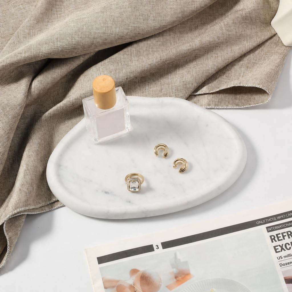 Koville Luxurious Natural Marble Vanity Tray, Cloud Shape Serving Stone Key Tray for Home Decor, 10" x 7" Marble Storage Trays for Bathroom, Stone Plate Holder for Perfume, Candle and Jewelry