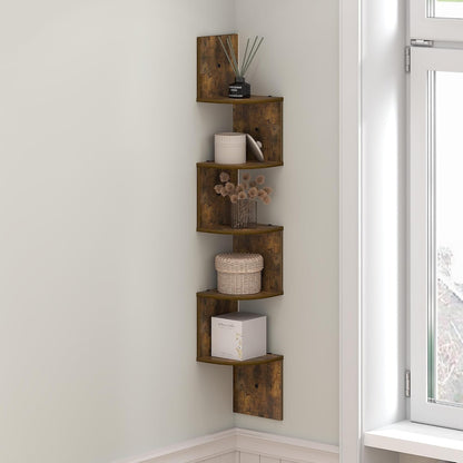 Furinno Rossi 5-Tier Wall Mount Floating Radial Corner Shelf, White