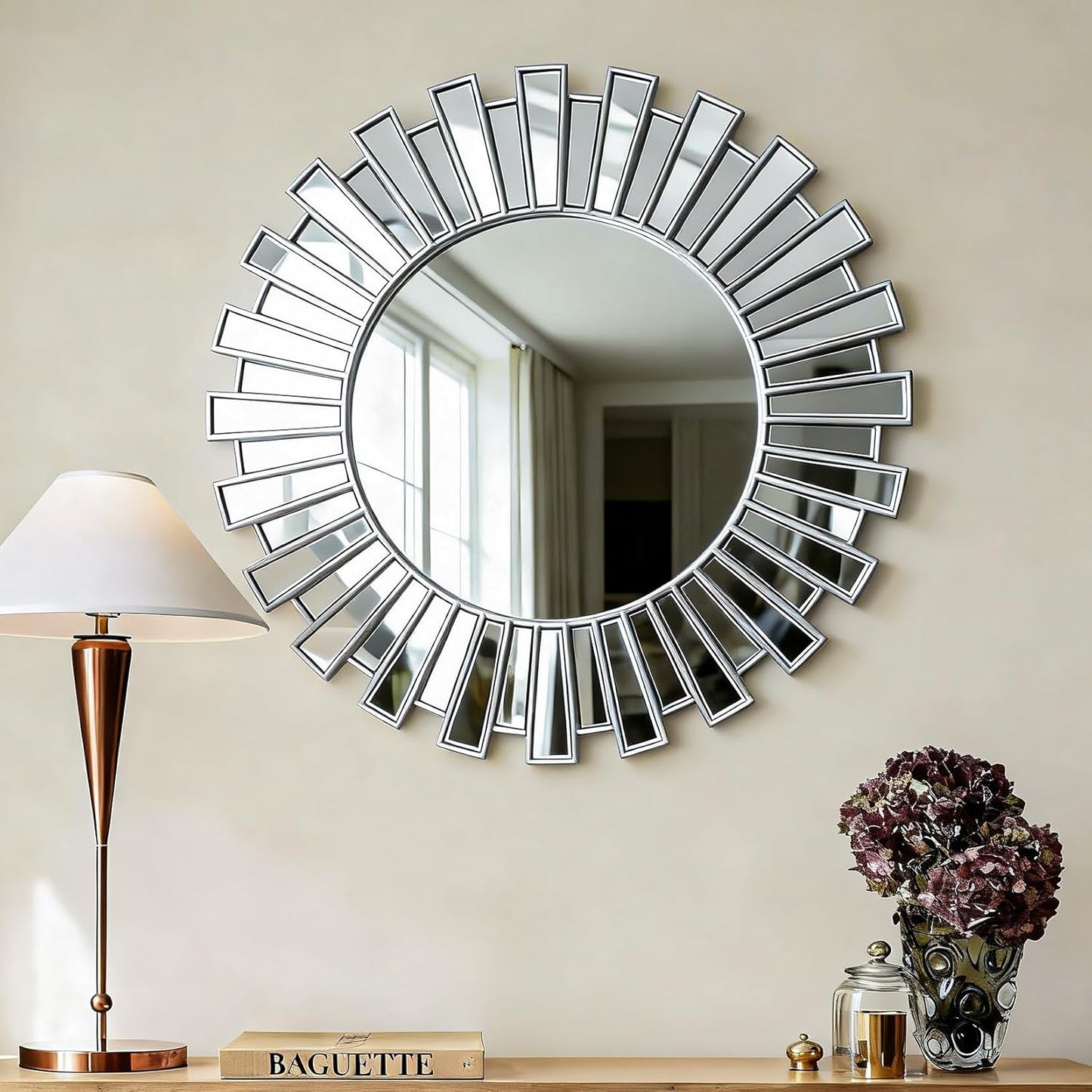 SHYFOY 23.6" Gold Sunburst Wall Mirror, Round Beveled Decorative Mirror with Layered Metal Frame, Glam Luxury Accent Wall Mirror for Living Room, Entryway & Bedroom