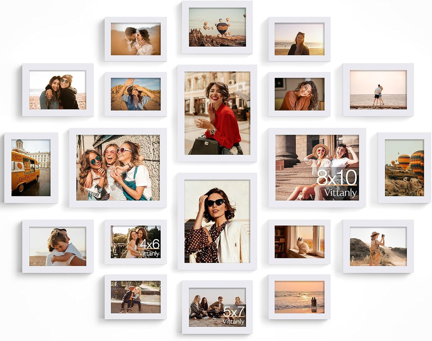 Vittanly 20 Pack Picture Frames Collage Wall Decor, Multi Sizes Including 4pcs 8x10, 8pcs 5x7 and 8pcs 4x6 Photo Frames, Gallery Frame Set for Wall or Tabletop Display, Black, Brown and Dark Grey
