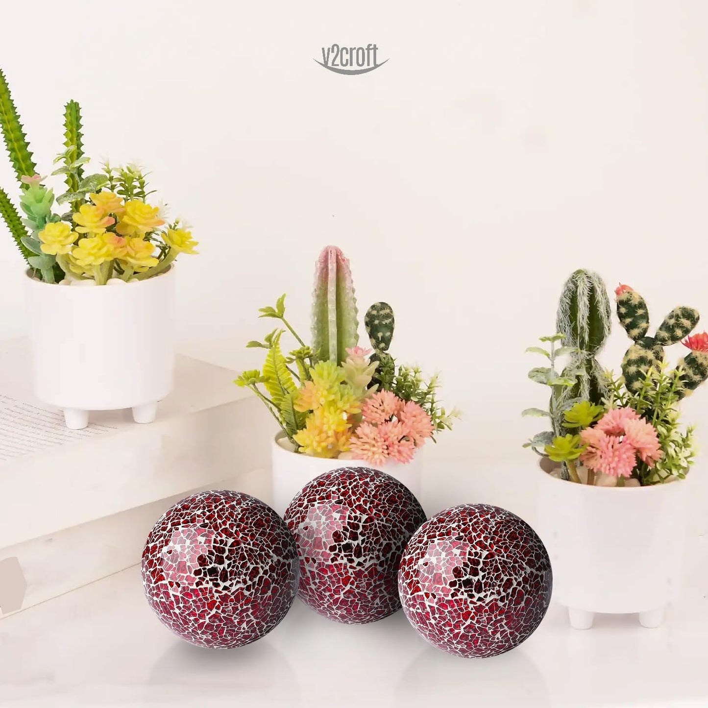 4in Decorative Mosaic Sphere Orbs Set of 3, Glass Balls for Whole Housewares,Wedding/Birthday,Bowls,Vases Dining Table Centerpieces(Silver,Black,Blue)