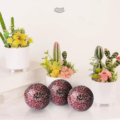 4in Decorative Mosaic Sphere Orbs Set of 3, Glass Balls for Whole Housewares,Wedding/Birthday,Bowls,Vases Dining Table Centerpieces(Silver,Black,Blue)