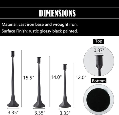 Denique Iron Taper Candle Holder Set of 3, Gold Candlestick Holders Decorative Candle Stand, Tapered Candle Holders Tall Set for Wedding, Dining Table, Home Decoration (Gold)